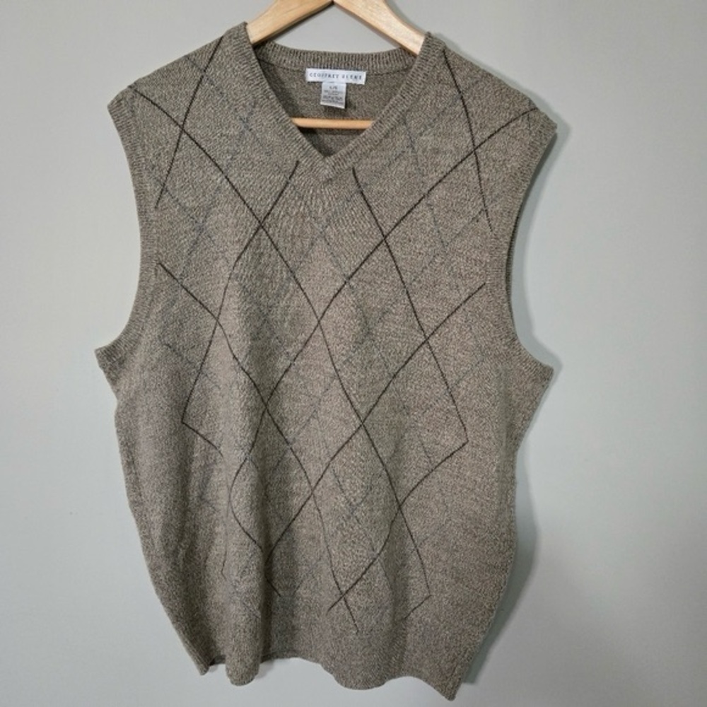 GEOFFREY BEENE mens Large sweater vest beige  Brown   acrylic